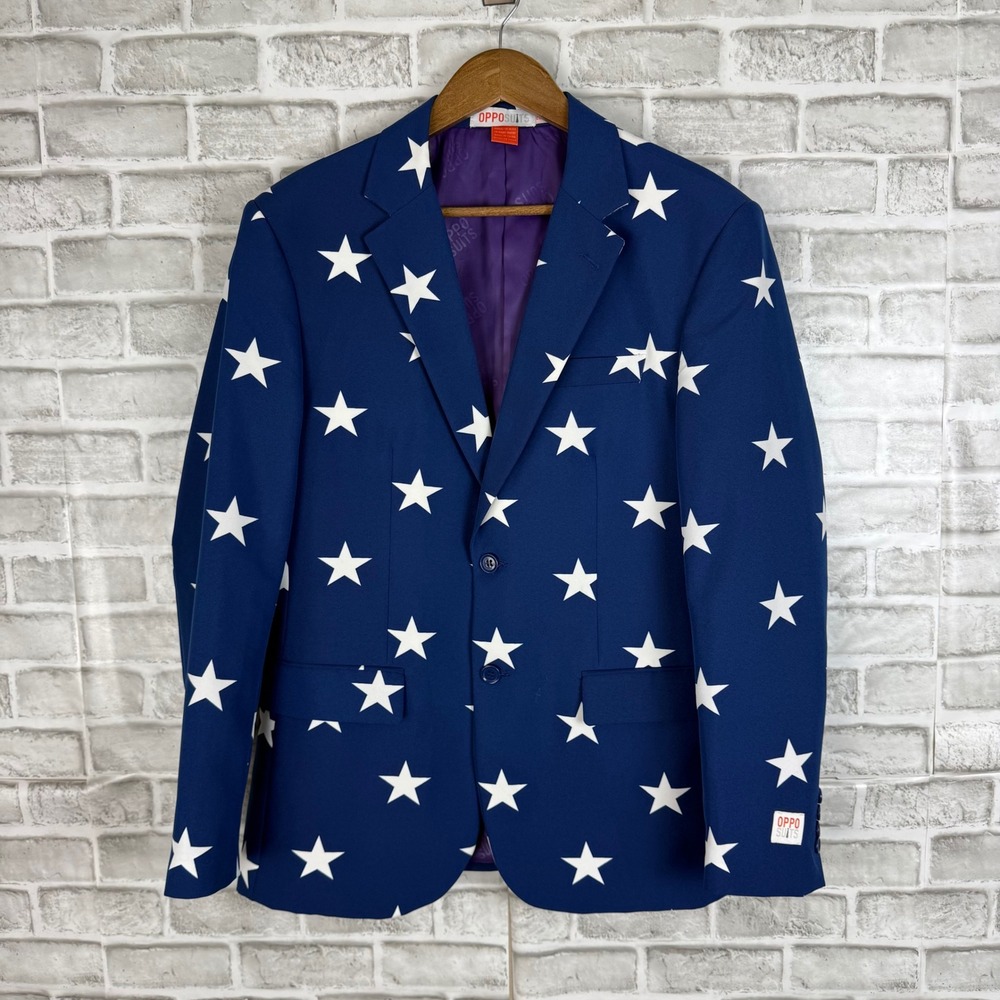 OppoSuits Mens Star Blazer Blue White Stars Patriotic Party Suit Jacket US 40